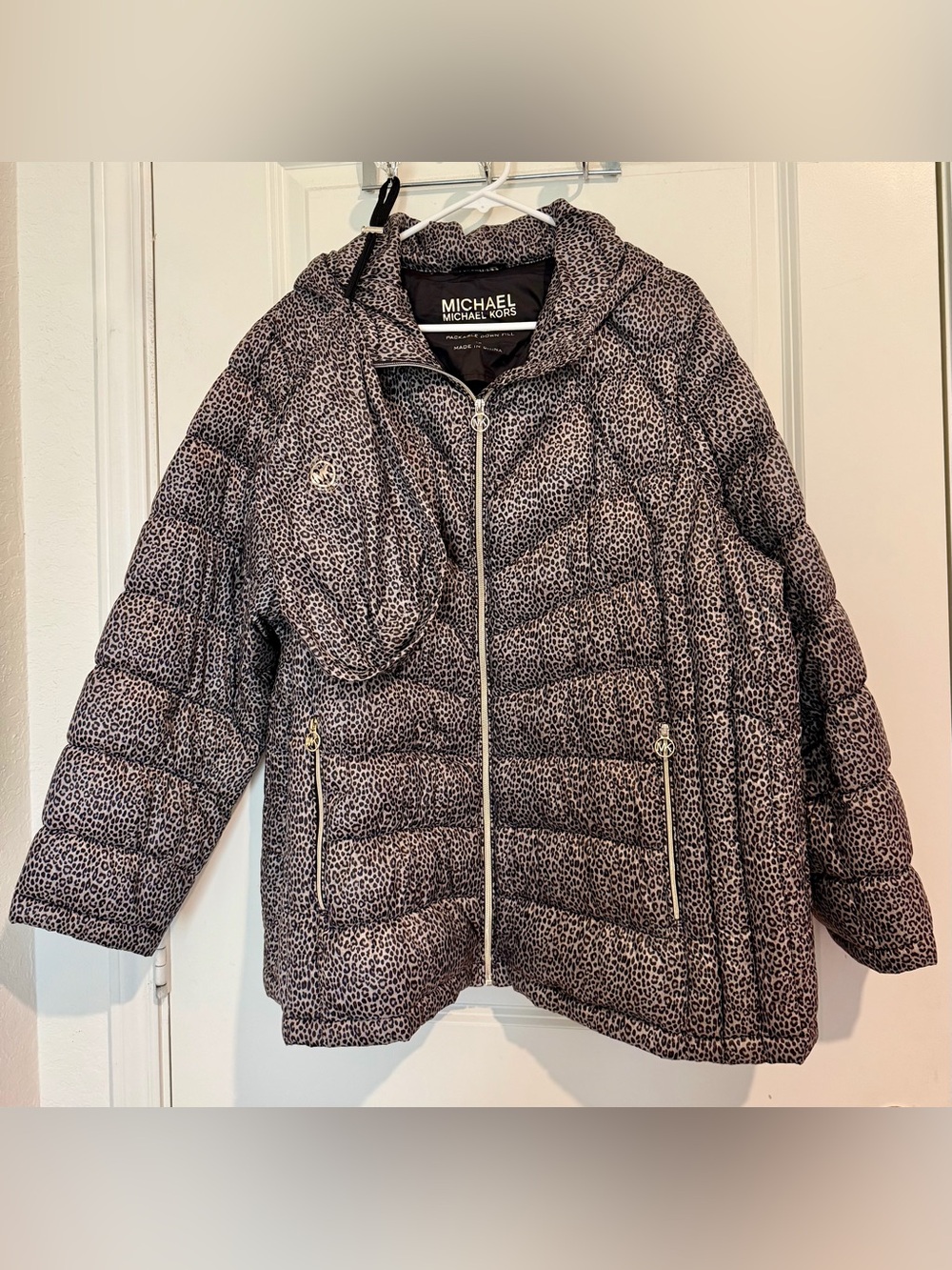 MICHAEL Michael Kors Packable Hooded Down-Filled Leopard Puffer Jacket size 1X
